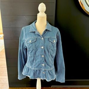 Chico’s seersucker denim ruffle jacket sz 2